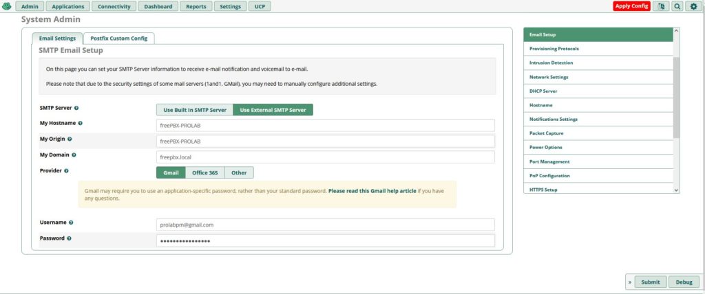 Konfiguracja emaila w FreePBX