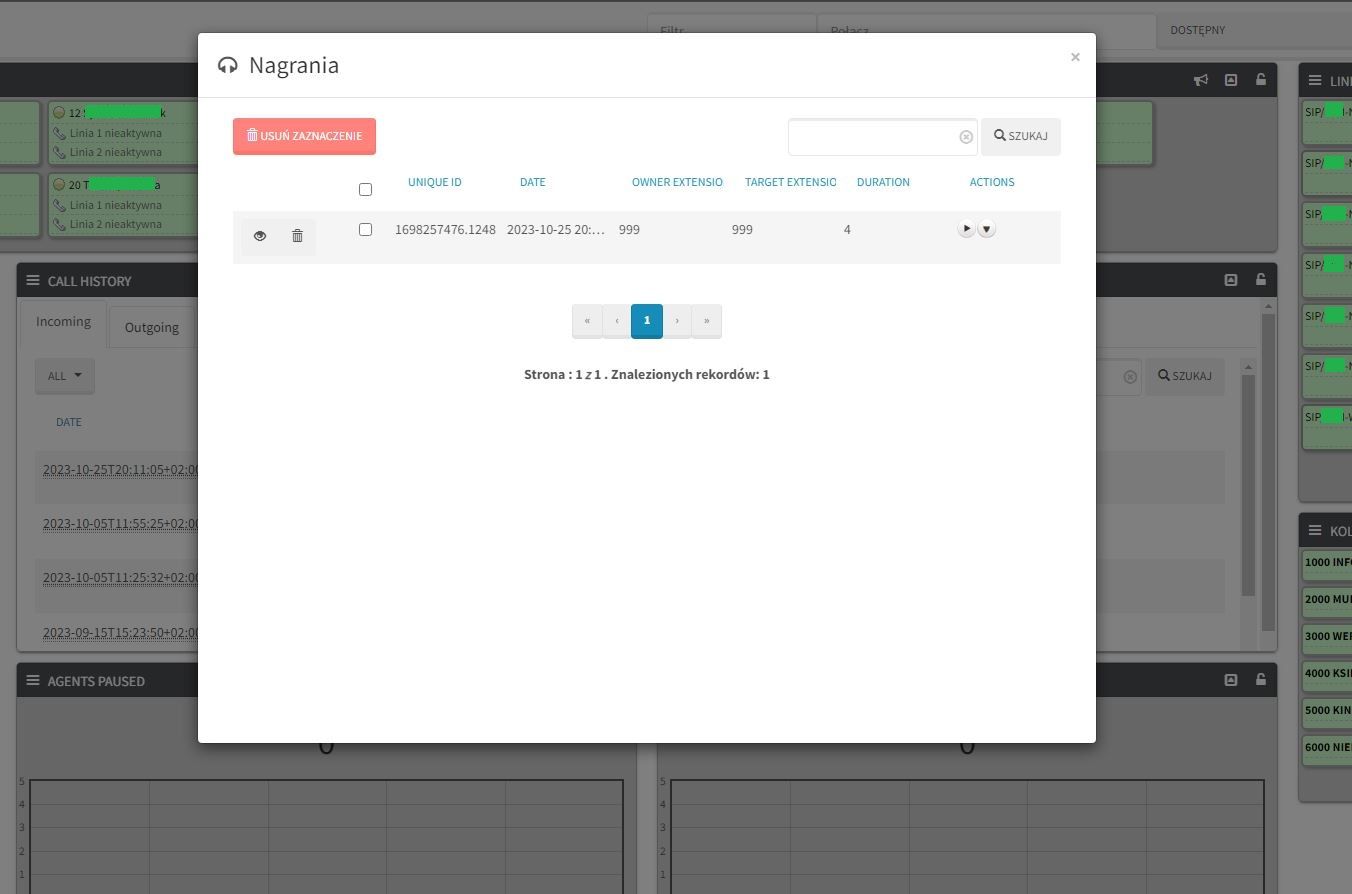 Rejestracja rozmów w systemie PBX