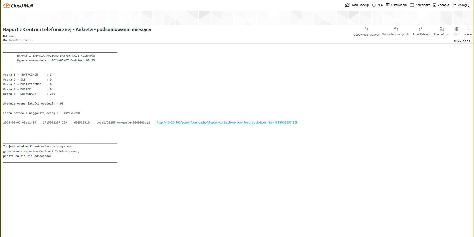 email raport