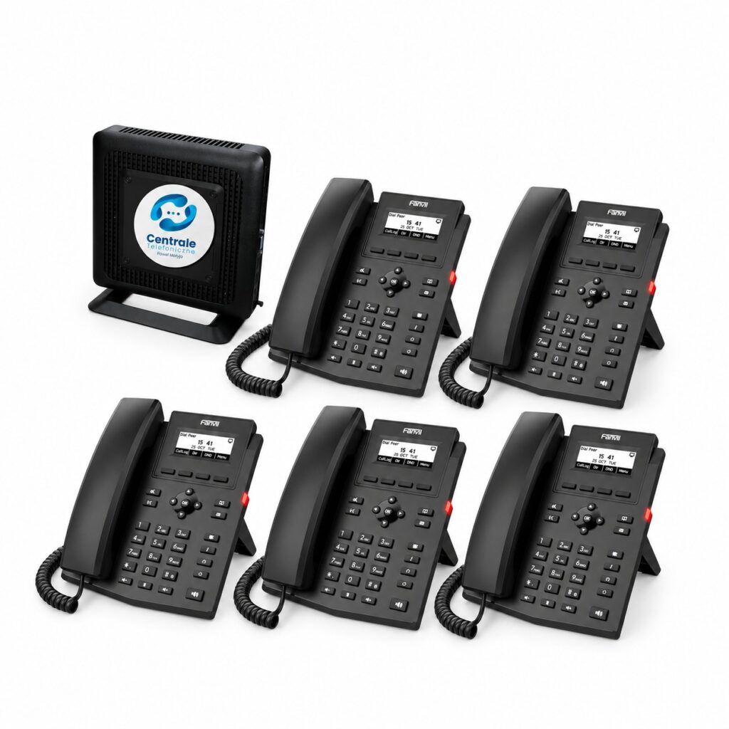 Centrala telefoniczna Asterisk z konfiguracją + 5 × telefon VoIP Fanvil X301G