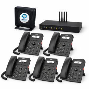 Centrala telefoniczna Asterisk z konfiguracją + bramka GSM Dinstar UC2000-VE + 5 × telefon VoIP Fanvil X301G